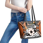 Australian Northern Territory Leather Tote Bag Aboriginal with Sturt's Desert Rose