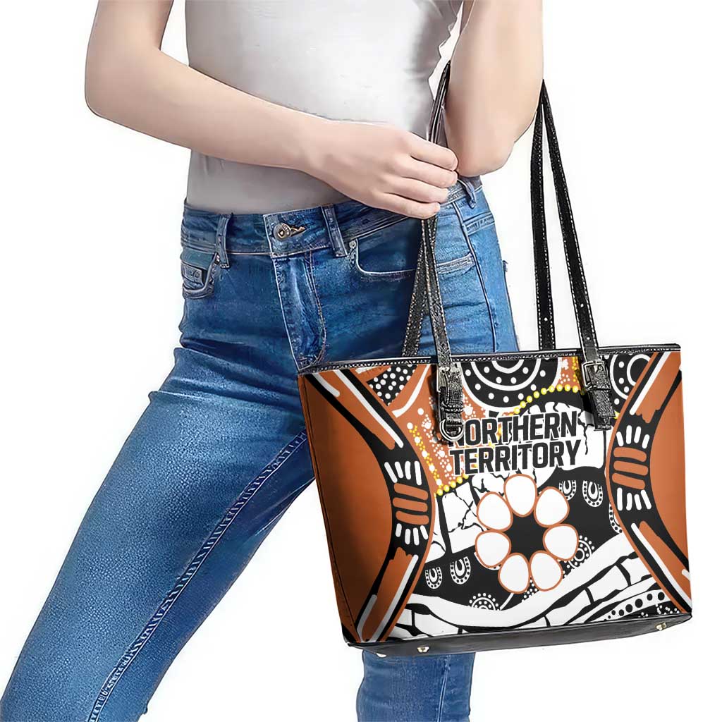 Australian Northern Territory Leather Tote Bag Aboriginal with Sturt's Desert Rose