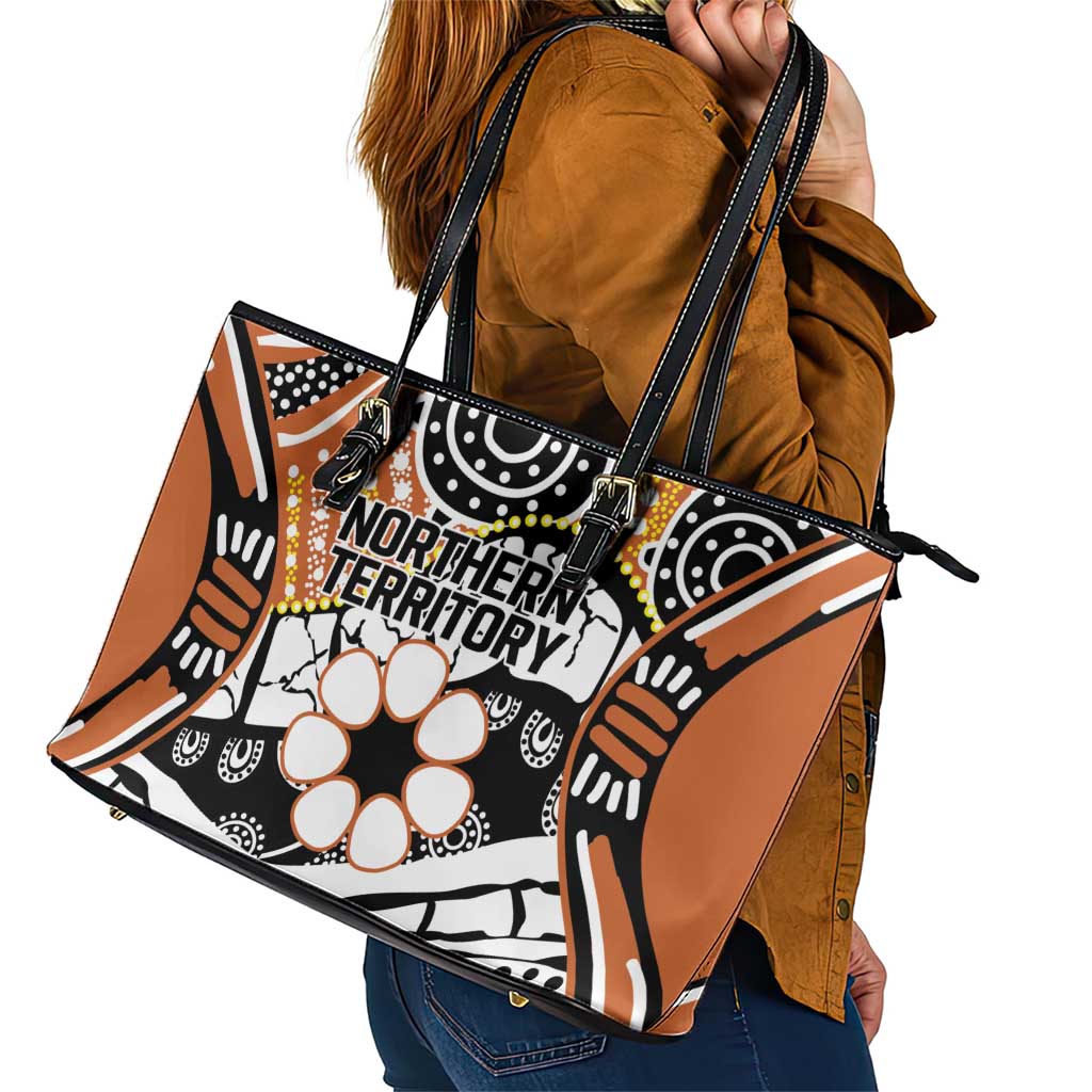 Australian Northern Territory Leather Tote Bag Aboriginal with Sturt's Desert Rose