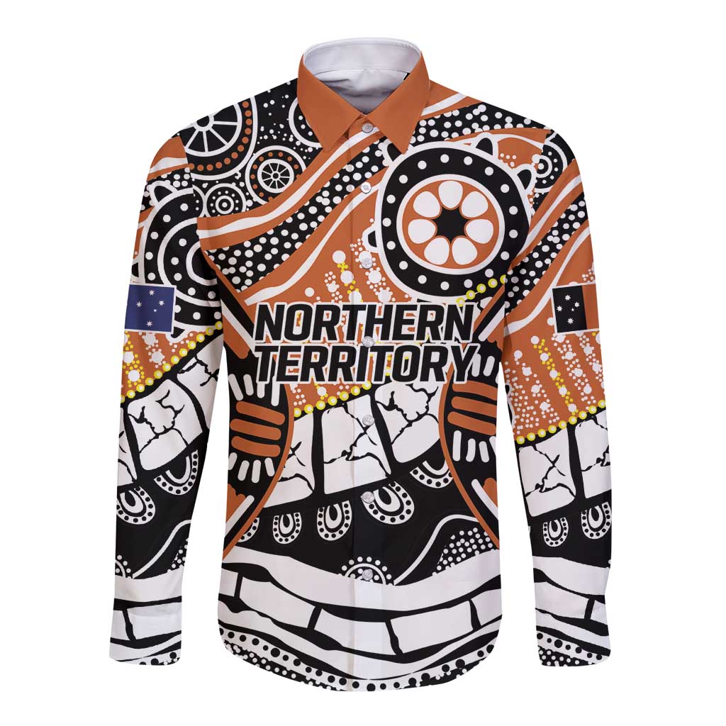 Australian Northern Territory Long Sleeve Button Shirt Aboriginal with Sturt's Desert Rose