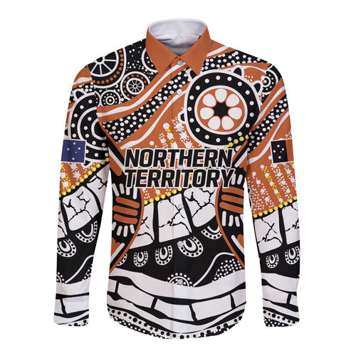 Australian Northern Territory Long Sleeve Button Shirt Aboriginal with Sturt's Desert Rose