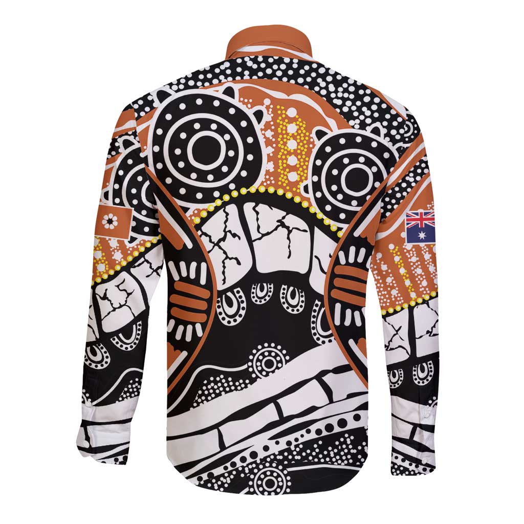Australian Northern Territory Long Sleeve Button Shirt Aboriginal with Sturt's Desert Rose