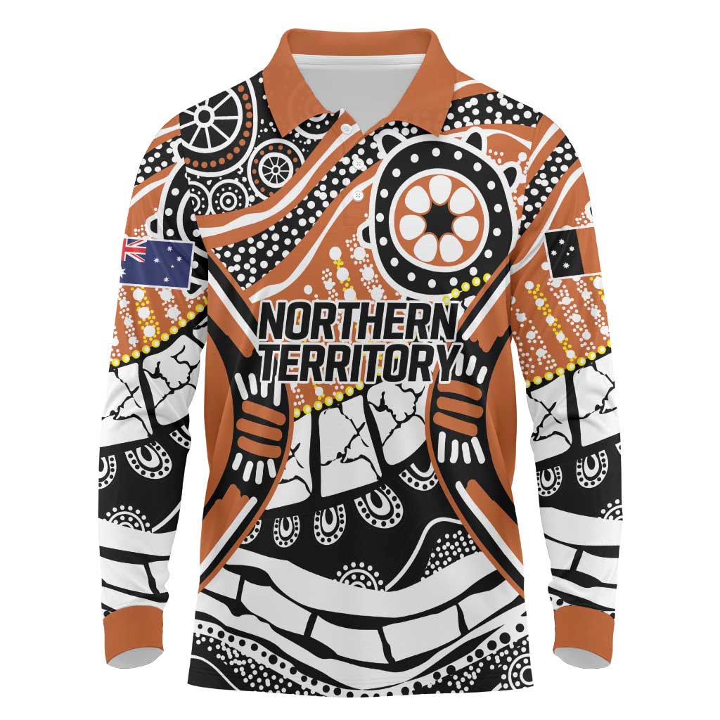 Australian Northern Territory Long Sleeve Polo Shirt Aboriginal with Sturt's Desert Rose