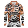 Australian Northern Territory Long Sleeve Polo Shirt Aboriginal with Sturt's Desert Rose