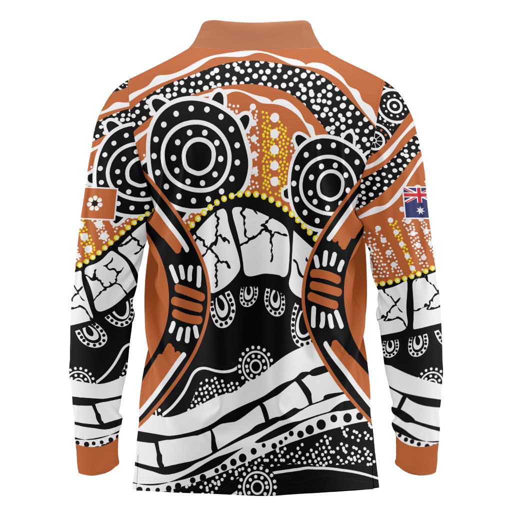 Australian Northern Territory Long Sleeve Polo Shirt Aboriginal with Sturt's Desert Rose
