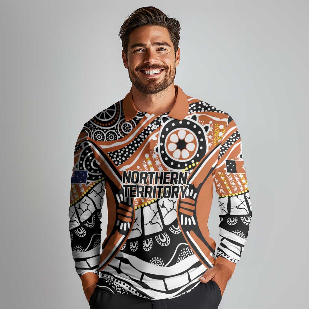 Australian Northern Territory Long Sleeve Polo Shirt Aboriginal with Sturt's Desert Rose