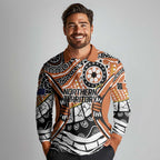 Australian Northern Territory Long Sleeve Polo Shirt Aboriginal with Sturt's Desert Rose
