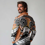 Australian Northern Territory Long Sleeve Polo Shirt Aboriginal with Sturt's Desert Rose