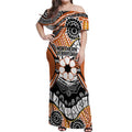 Australian Northern Territory Off Shoulder Maxi Dress Aboriginal with Sturt's Desert Rose