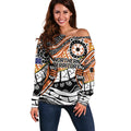 Australian Northern Territory Off Shoulder Sweater Aboriginal with Sturt's Desert Rose