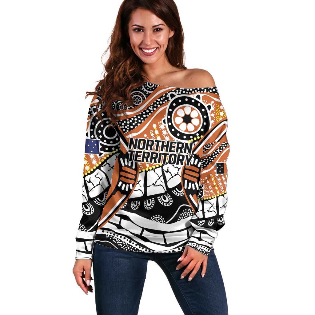 Australian Northern Territory Off Shoulder Sweater Aboriginal with Sturt's Desert Rose