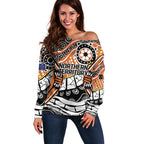 Australian Northern Territory Off Shoulder Sweater Aboriginal with Sturt's Desert Rose