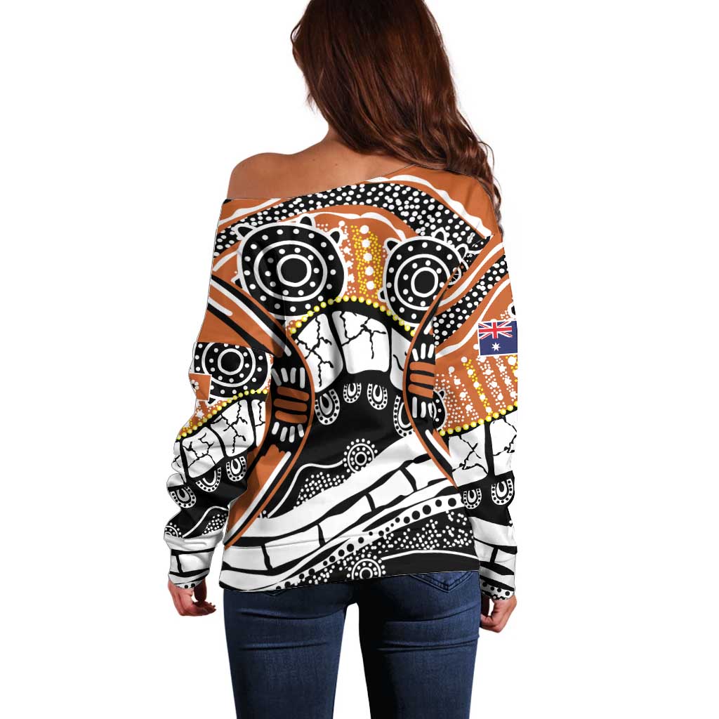 Australian Northern Territory Off Shoulder Sweater Aboriginal with Sturt's Desert Rose