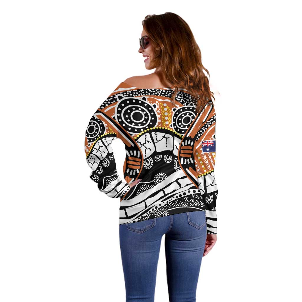 Australian Northern Territory Off Shoulder Sweater Aboriginal with Sturt's Desert Rose