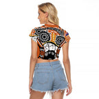Australian Northern Territory Raglan Cropped T Shirt Aboriginal with Sturt's Desert Rose