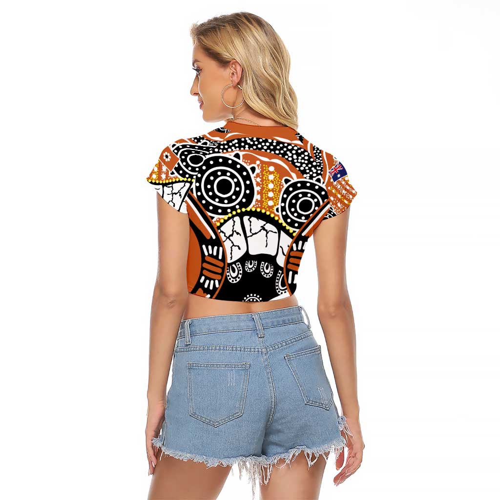 Australian Northern Territory Raglan Cropped T Shirt Aboriginal with Sturt's Desert Rose