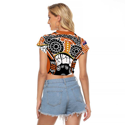 Australian Northern Territory Raglan Cropped T Shirt Aboriginal with Sturt's Desert Rose