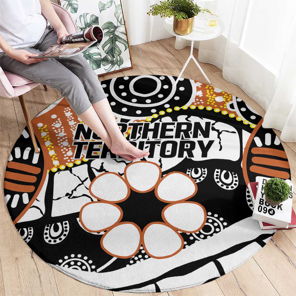 Australian Northern Territory Round Carpet Aboriginal with Sturt's Desert Rose