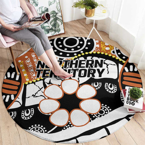 Australian Northern Territory Round Carpet Aboriginal with Sturt's Desert Rose