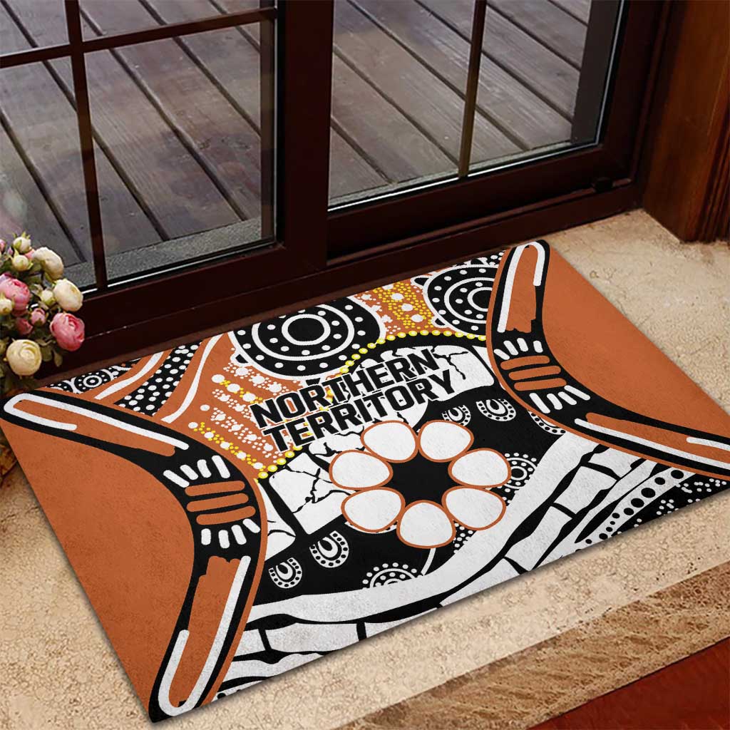 Australian Northern Territory Rubber Doormat Aboriginal with Sturt's Desert Rose