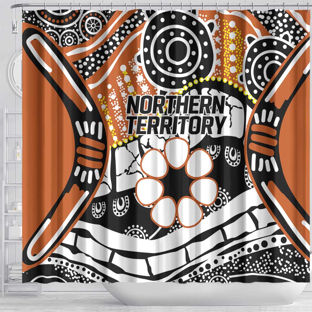 Australian Northern Territory Shower Curtain Aboriginal with Sturt's Desert Rose