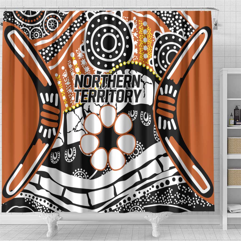 Australian Northern Territory Shower Curtain Aboriginal with Sturt's Desert Rose