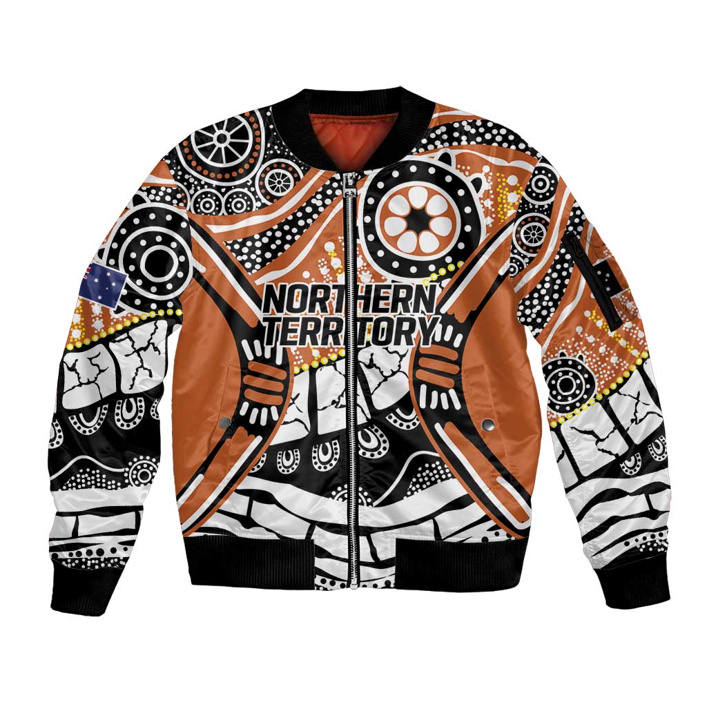 Australian Northern Territory Sleeve Zip Bomber Jacket Aboriginal with Sturt's Desert Rose