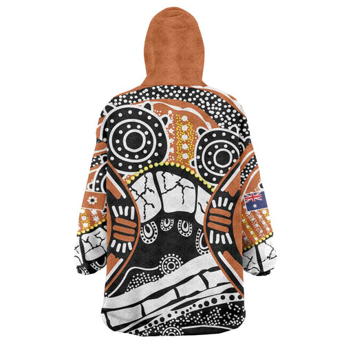 Australian Northern Territory Wearable Blanket Hoodie Aboriginal with Sturt's Desert Rose