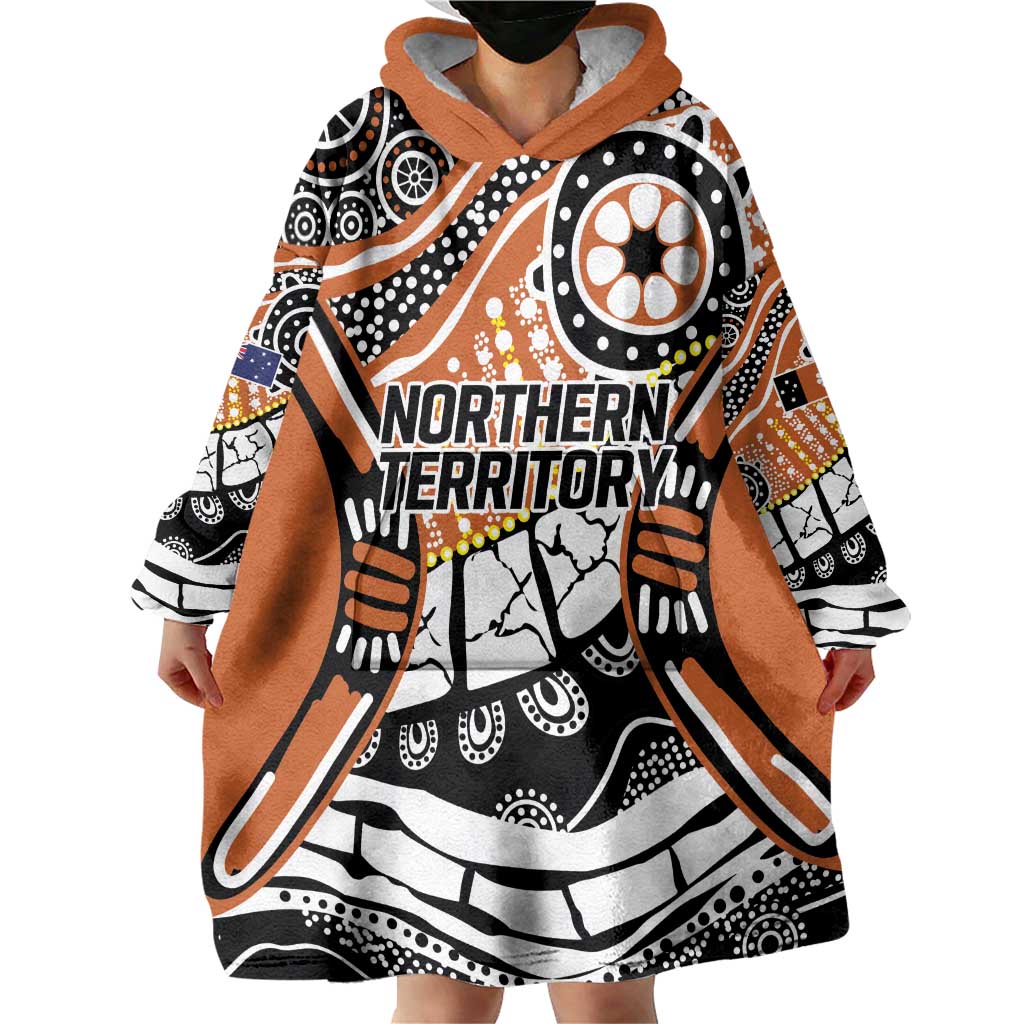 Australian Northern Territory Wearable Blanket Hoodie Aboriginal with Sturt's Desert Rose
