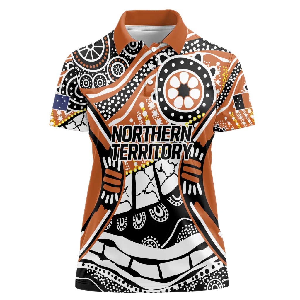 Australian Northern Territory Women Polo Shirt Aboriginal with Sturt's Desert Rose