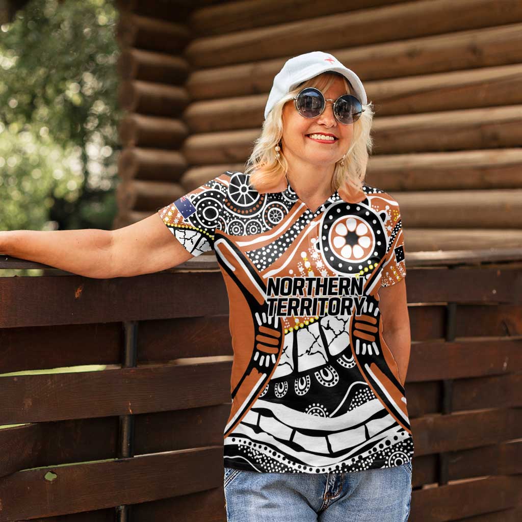 Australian Northern Territory Women Polo Shirt Aboriginal with Sturt's Desert Rose