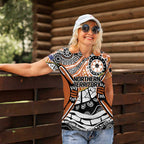 Australian Northern Territory Women Polo Shirt Aboriginal with Sturt's Desert Rose