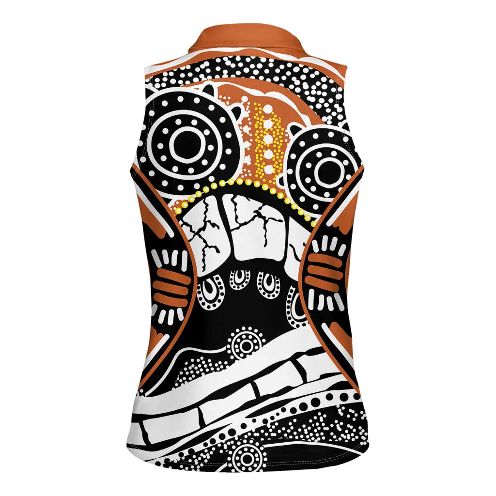 Australian Northern Territory Women Sleeveless Polo Shirt Aboriginal with Sturt's Desert Rose