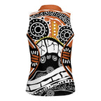 Australian Northern Territory Women Sleeveless Polo Shirt Aboriginal with Sturt's Desert Rose