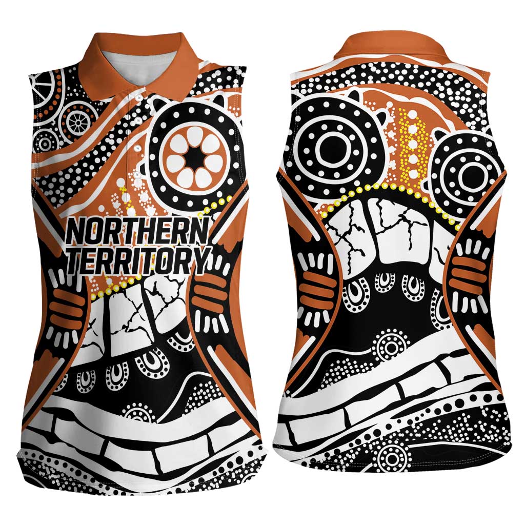 Australian Northern Territory Women Sleeveless Polo Shirt Aboriginal with Sturt's Desert Rose