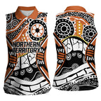 Australian Northern Territory Women Sleeveless Polo Shirt Aboriginal with Sturt's Desert Rose