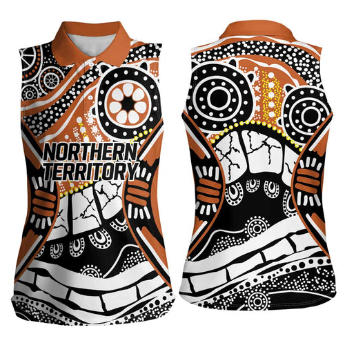 Australian Northern Territory Women Sleeveless Polo Shirt Aboriginal with Sturt's Desert Rose
