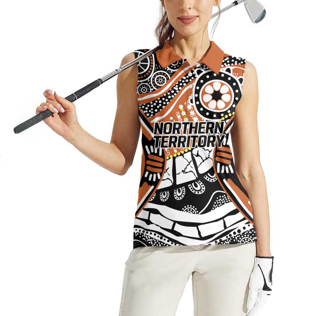 Australian Northern Territory Women Sleeveless Polo Shirt Aboriginal with Sturt's Desert Rose