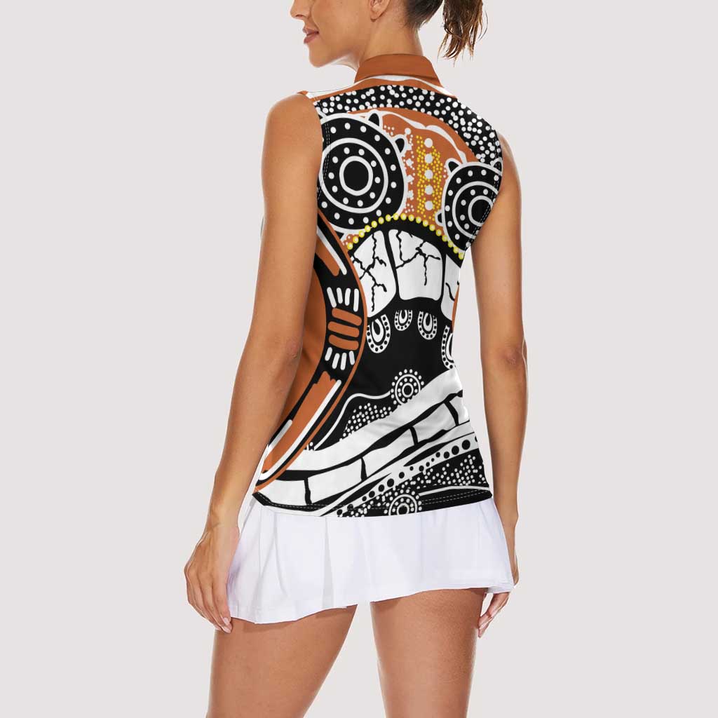Australian Northern Territory Women Sleeveless Polo Shirt Aboriginal with Sturt's Desert Rose