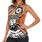 Australian Northern Territory Women Sleeveless Polo Shirt Aboriginal with Sturt's Desert Rose