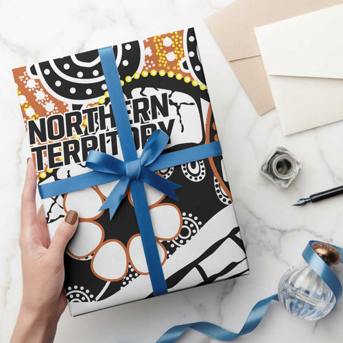 Australian Northern Territory Wrapping Paper Aboriginal with Sturt's Desert Rose - Aussie Hoodie
