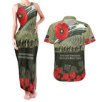 ANZAC Day We Remember Couples Matching Tank Maxi Dress and Hawaiian Shirt Maori Silver Fern Camouflage Motif