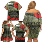 ANZAC Day We Remember Family Matching Off Shoulder Short Dress and Hawaiian Shirt Maori Silver Fern Camouflage Motif