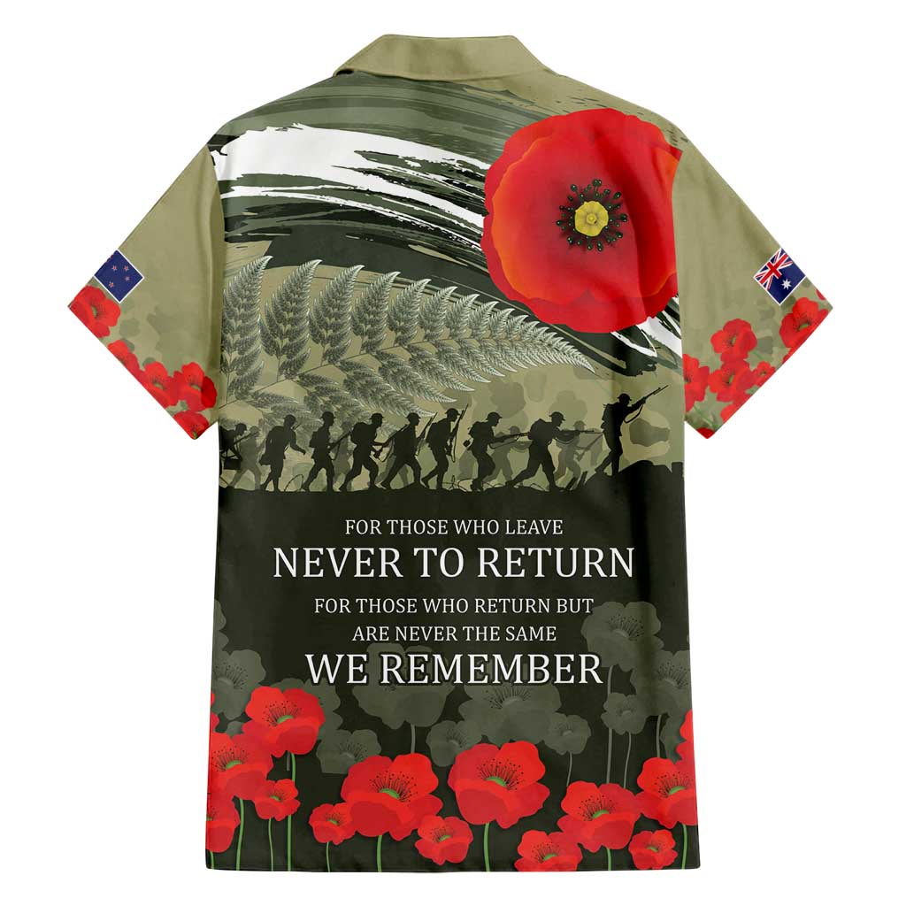 ANZAC Day We Remember Family Matching Off Shoulder Short Dress and Hawaiian Shirt Maori Silver Fern Camouflage Motif