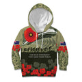 ANZAC Day We Remember Kid Hoodie Maori Silver Fern Camouflage Motif