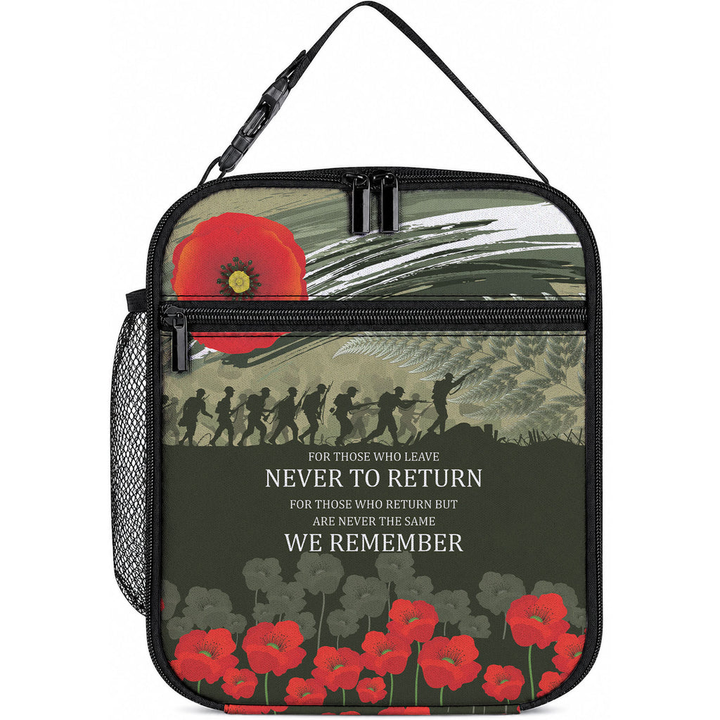 ANZAC Day We Remember Lunch Bag Maori Silver Fern Camouflage Motif