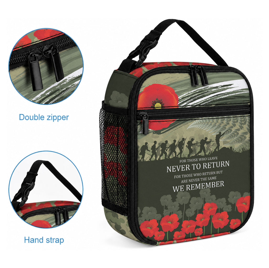ANZAC Day We Remember Lunch Bag Maori Silver Fern Camouflage Motif