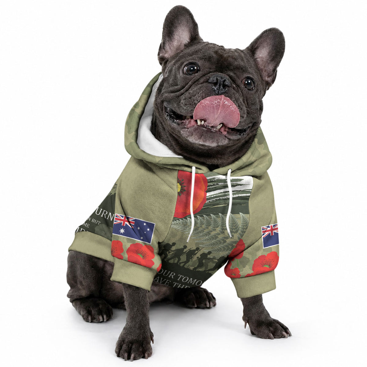 ANZAC Day We Remember Pet Hoodie Maori Silver Fern Camouflage Motif