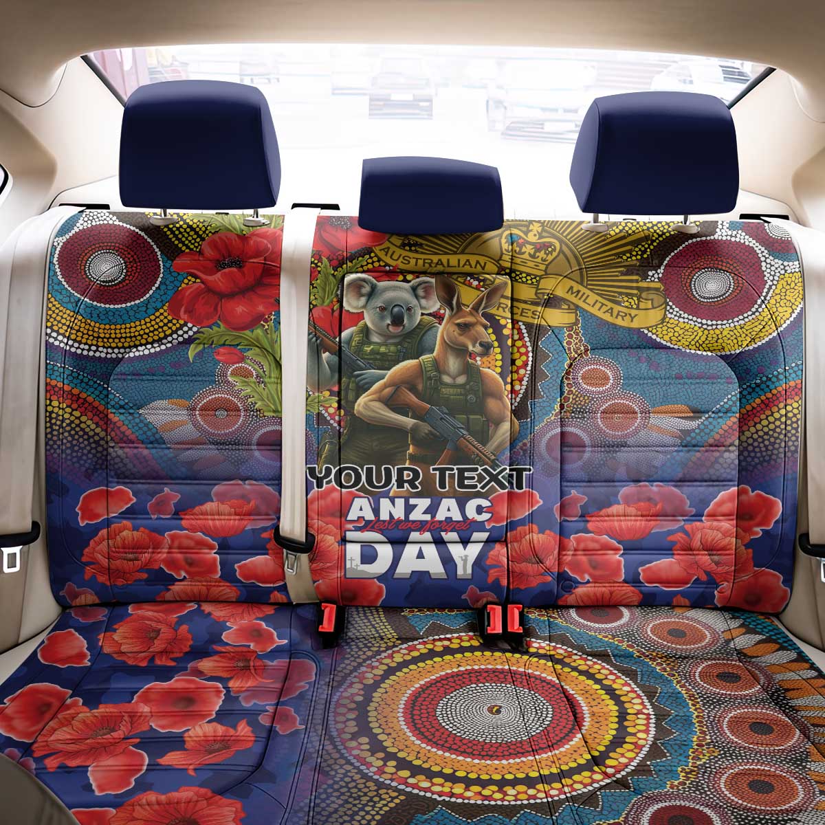 Kangaroo Koala Soldier ANZAC Personalised Back Car Seat Cover Camouflage Motif