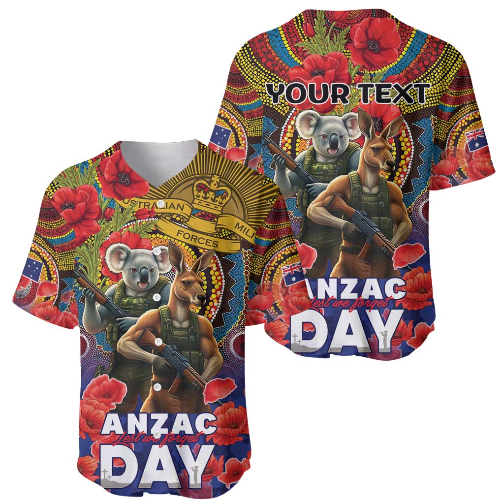 Kangaroo Koala Soldier ANZAC Personalised Baseball Jersey Camouflage Motif